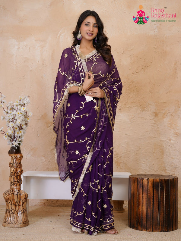 purple chiffon gota patti saree ethnic wear by Rang Rajasthani