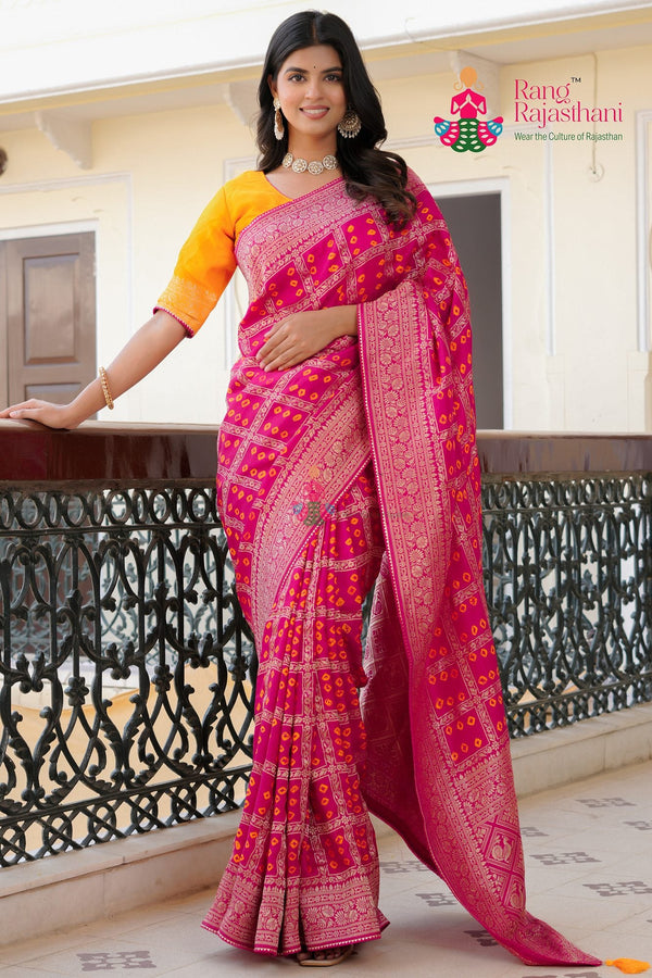 Rani Dola Silk Party saree with Ghatchola Bandhani from Rang Rajasthani