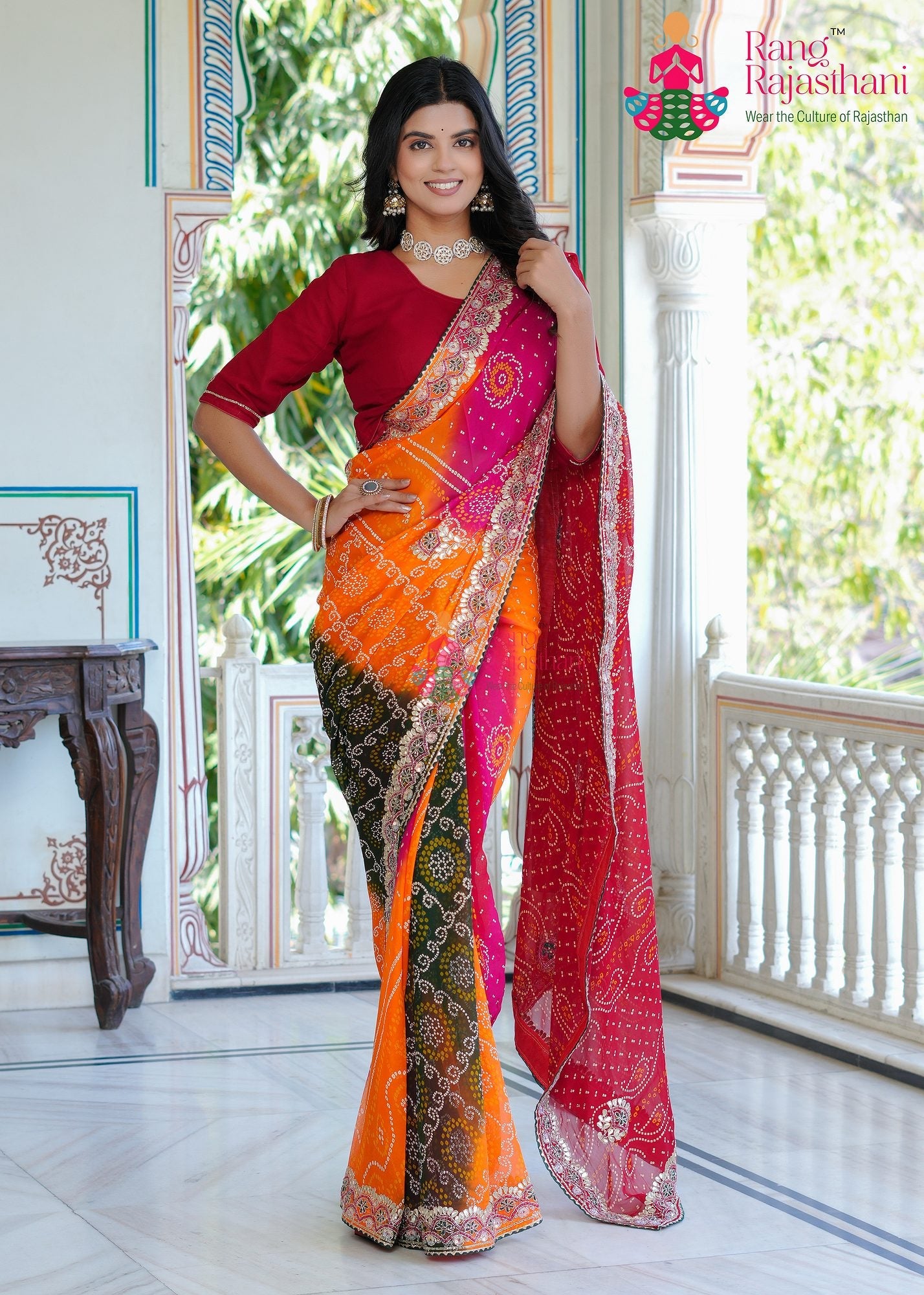 Bandhani print saree with traditional tie dye patterns
