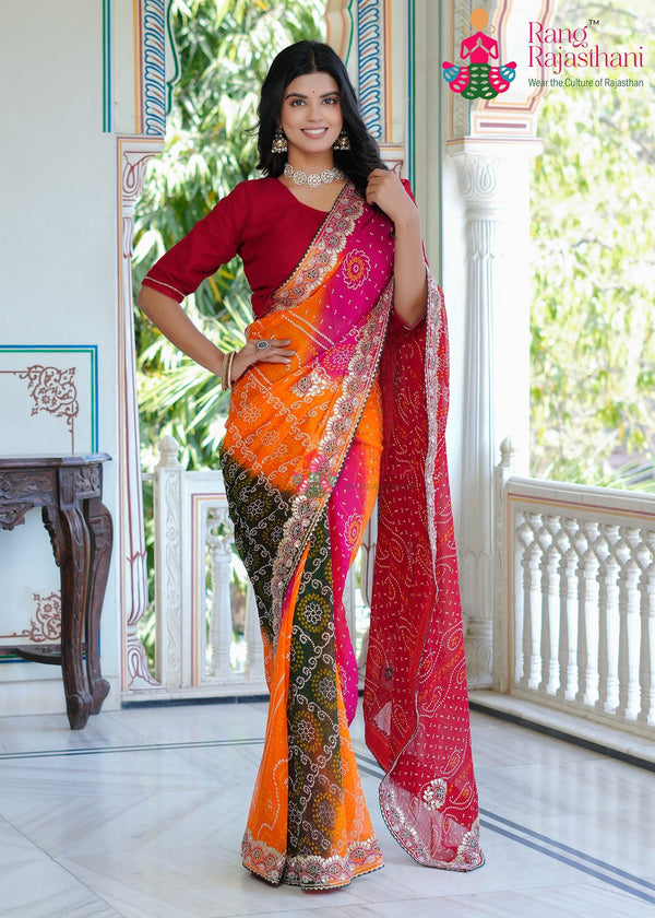 Mayra ceremony sarees collection with traditional bandhani and gaji silk for wedding rituals
