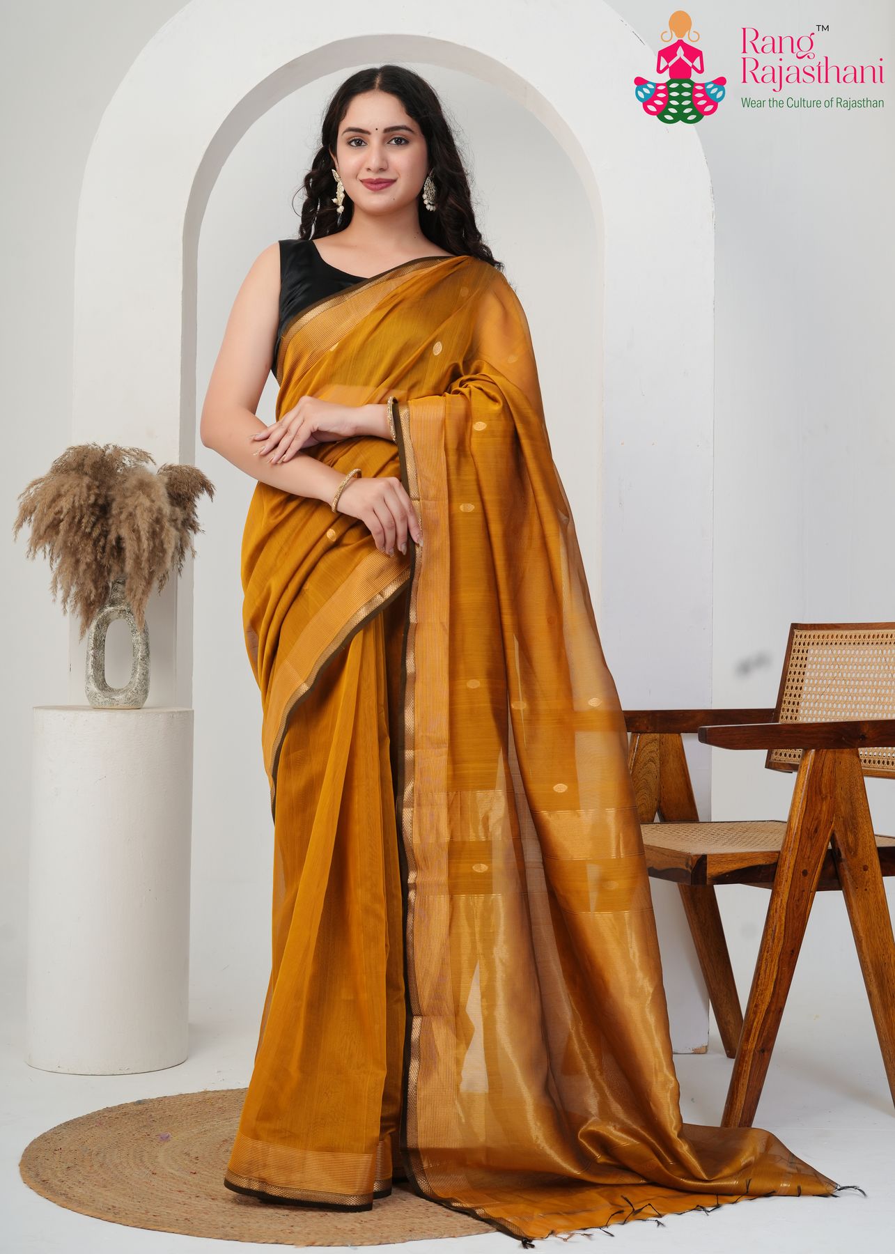 Gold Saree| Pure Maheshwari Silk Saree| Rang Rajasthani Store 