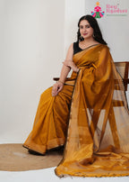 Gold Pure Maheshwari Silk saree with Khaddi Work pleats view