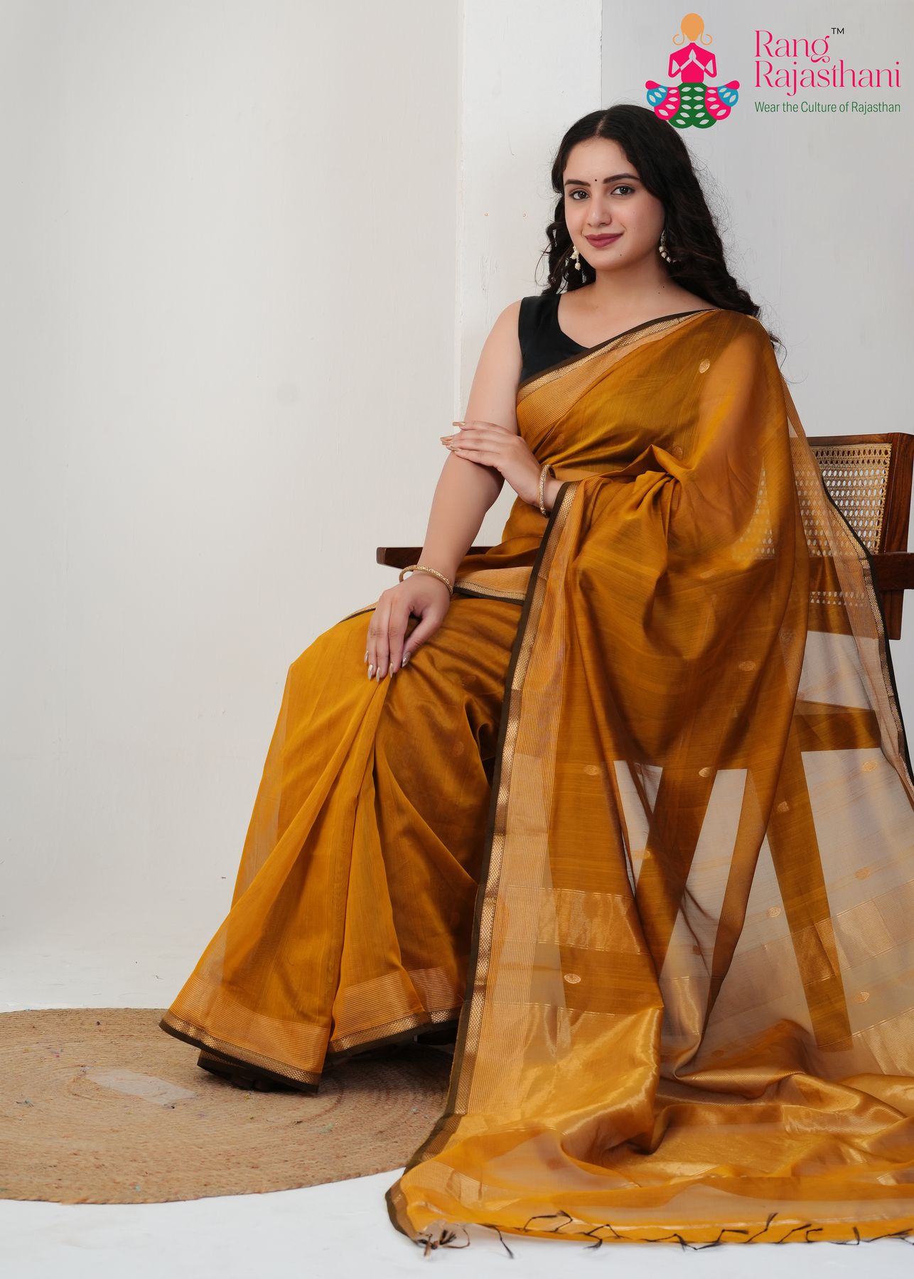 Mustard Maheshwari Silk Saree : Subtle Heritage Glow