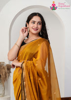 Gold Pure Maheshwari Silk saree with Khaddi Work close up detailing