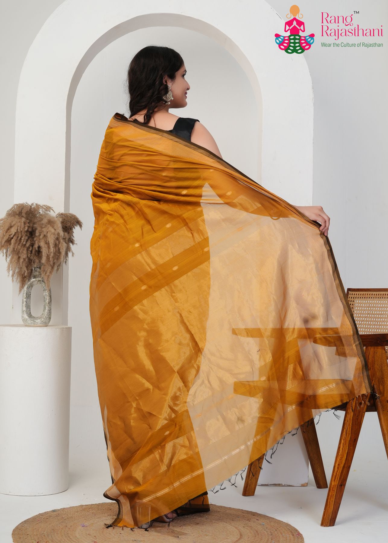 Mustard Maheshwari Silk Saree : Subtle Heritage Glow