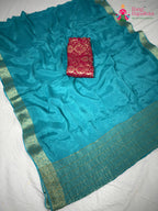 border detailing of artisanal firozi fabric saree