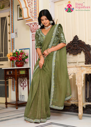 Green Art Silk Resham Embroidery Saree for Mehendi Ceremony | Stylist Pick