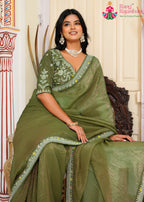 complete look of artisanal mehendi fabric saree 
