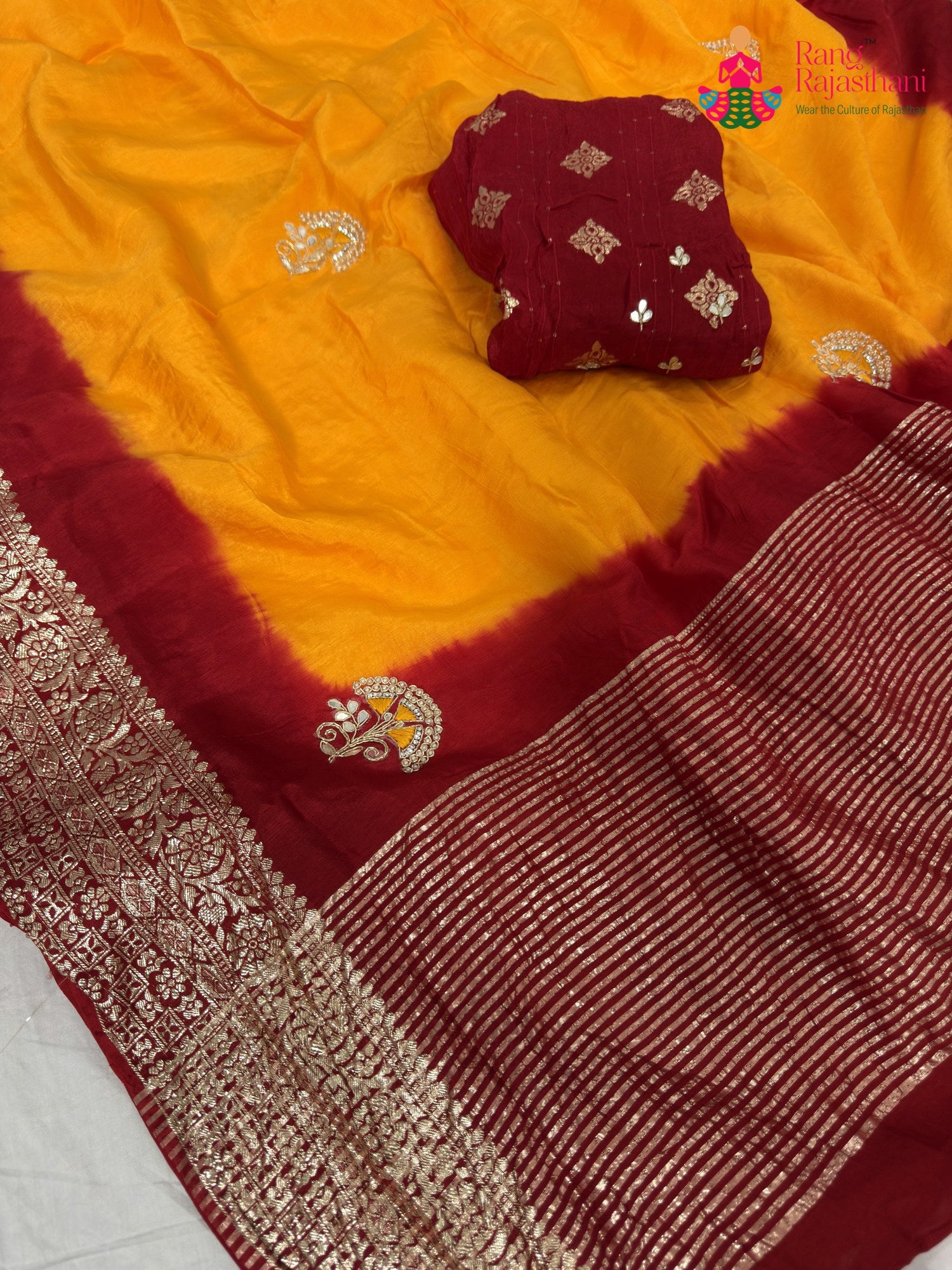 fabric texture of artisanal yellow silk saree