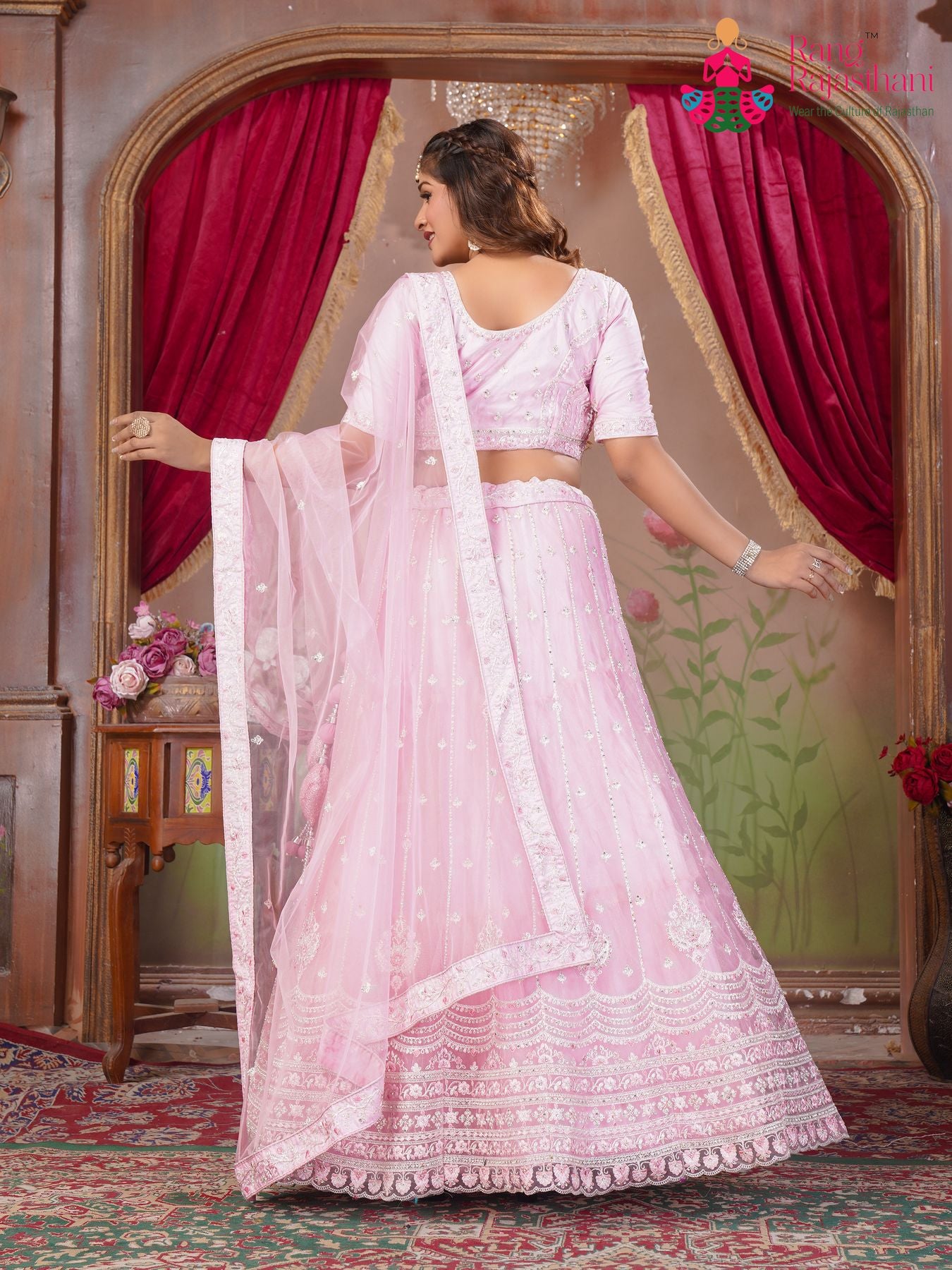 Pink/Pink Print Fabric Saree - Sangeet Special 795