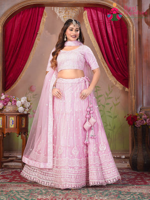Pink Net Zari Embroidery Lehenga Chunni for Wedding Guest | Wedding Wear