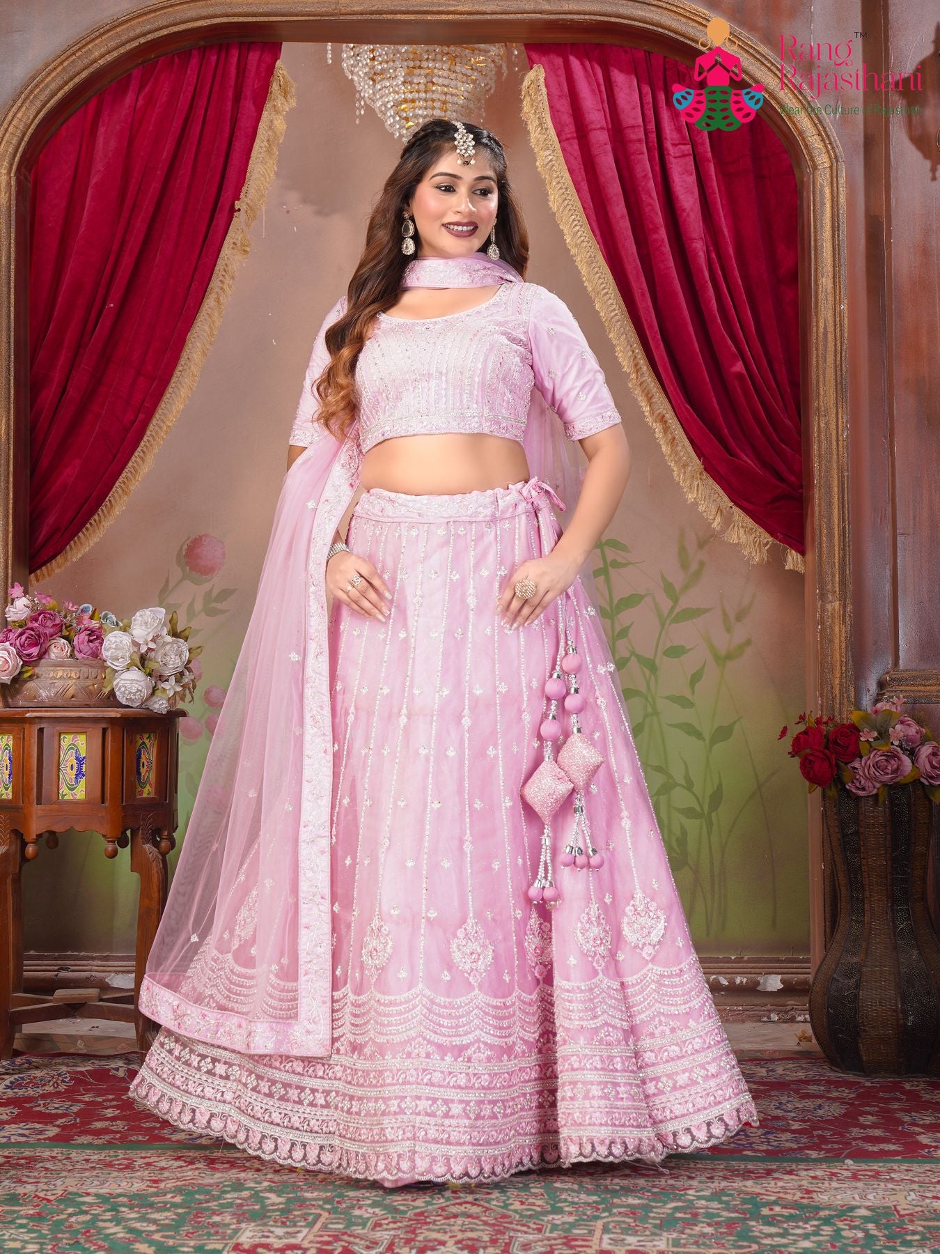 Pink/Pink Print Fabric Saree - Sangeet Special 795