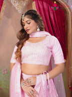 Baby Pink Net saree with Pearl Work close up detailing