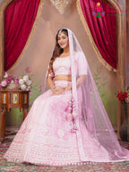 Baby Pink Net saree with Pearl Work side drape view