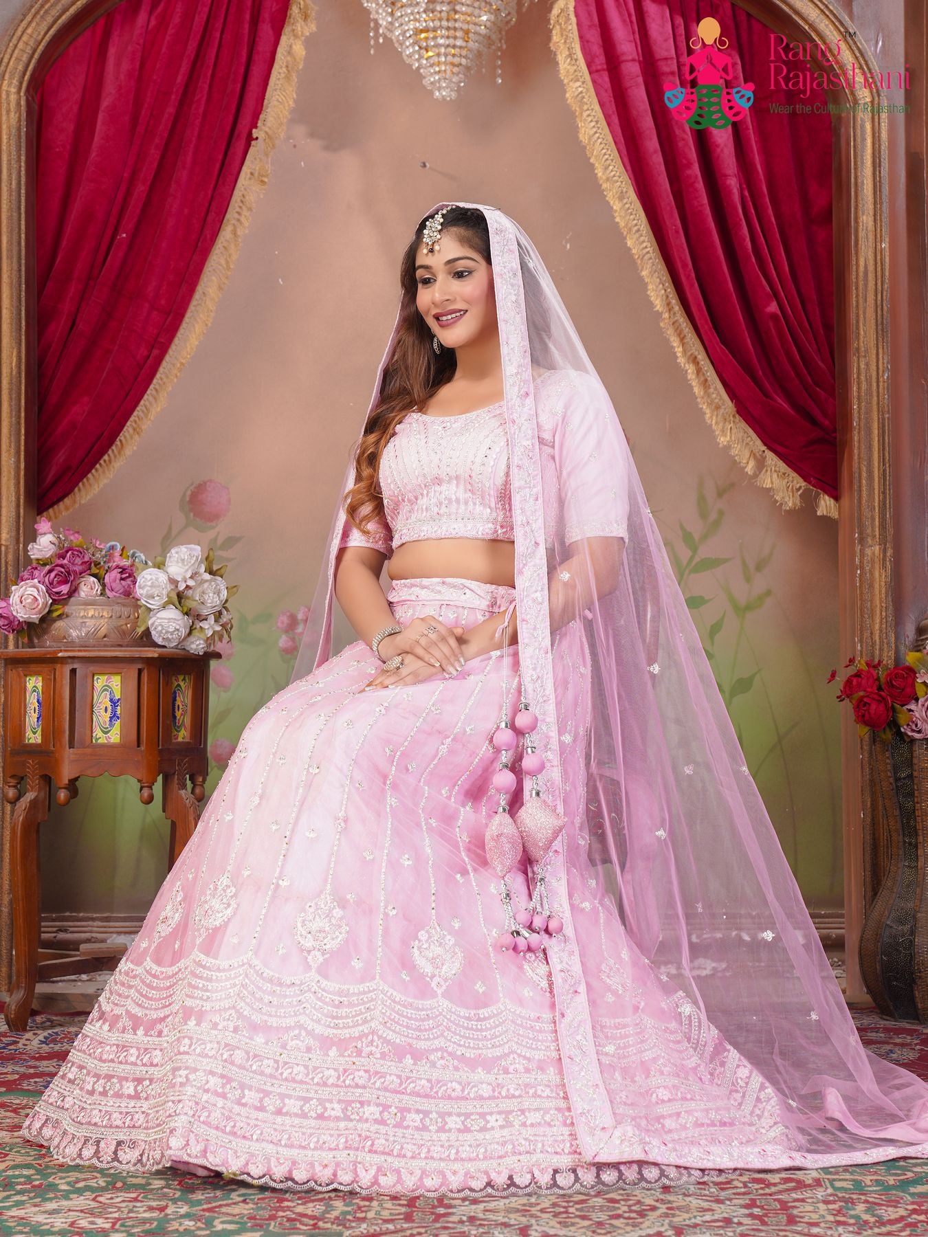 Pink/Pink Print Fabric Saree - Sangeet Special 795