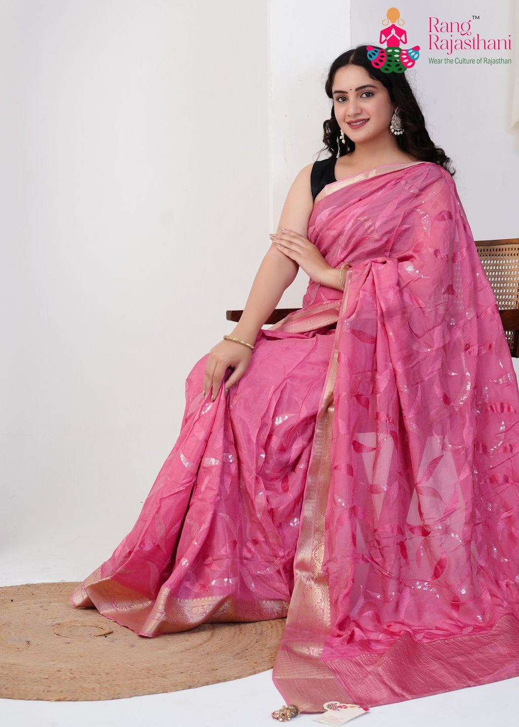 Baby Pink Chinon Soft Shine Saree : Petal Allure