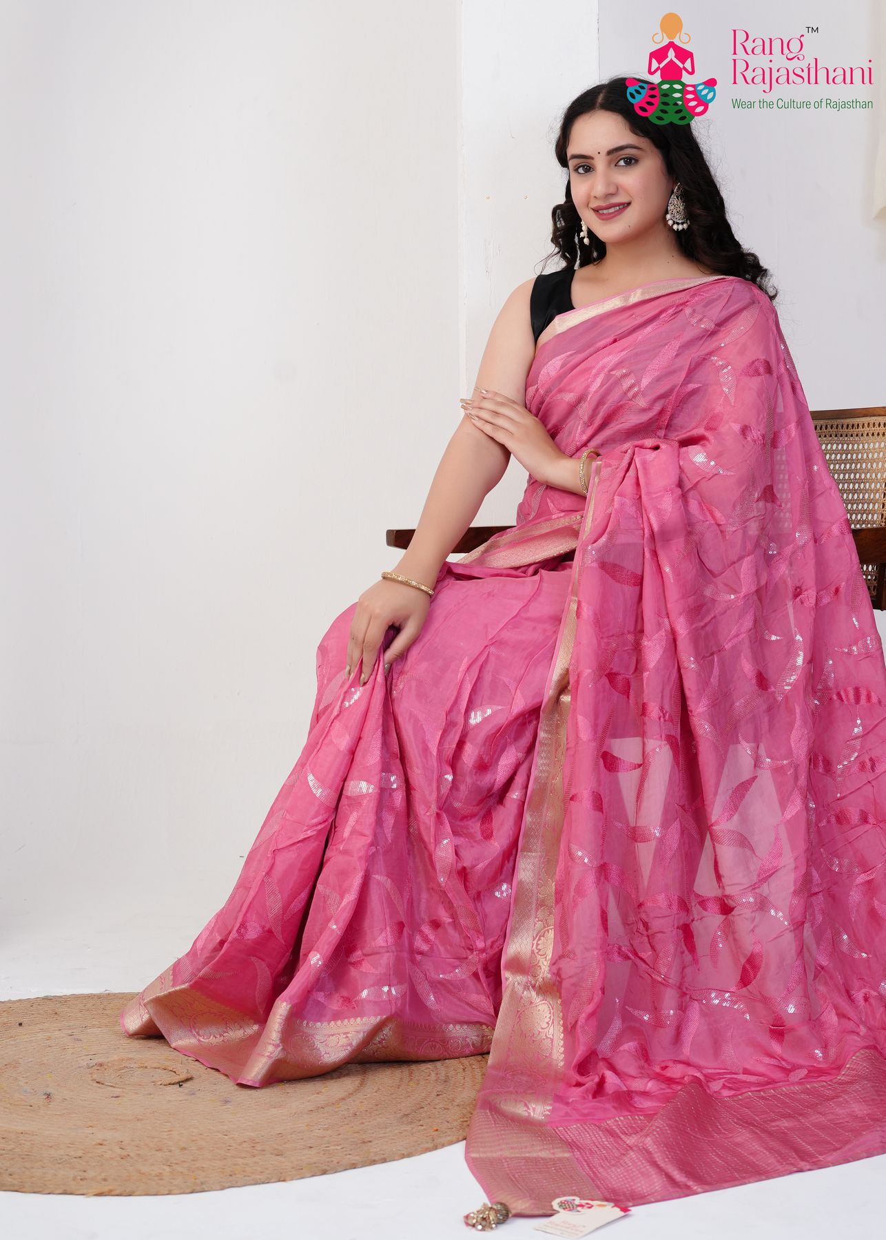 Baby Pink Chinon Soft Shine Saree : Petal Allure