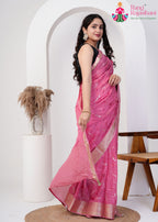 Pink Silk saree with Sequence pallu detailing