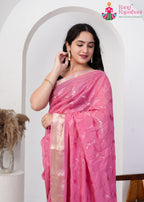 Pink Silk saree with Sequence close up detailing