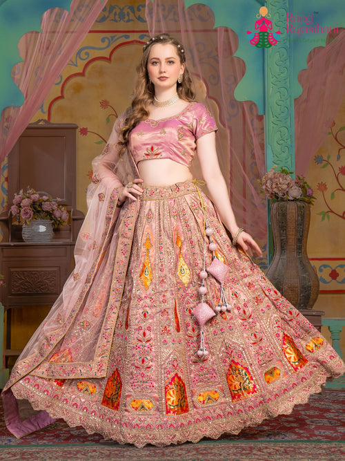 Pink Silk saree with Banarasi Zari Work side drape view