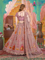 Pink Silk saree with Banarasi Zari Work close up detailing