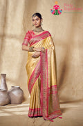 beige art silk banarasi zari weave saree  for bridal wear by Rang Rajasthani