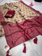 beige art silk meenakari zari saree  for wedding guest wear by Rang Rajasthani