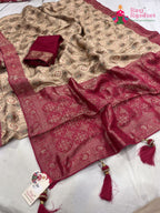 pallu detailing of beige art silk meenakari zari saree 