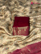 Beige Synthetic Meenakari Zari Saree for Wedding Guest | Statement Pick