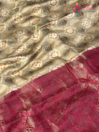 Beige Synthetic Meenakari Zari Saree for Wedding Guest | Statement Pick