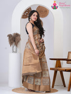 Brown SyntheticSilk saree with Printed side drape view