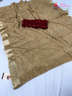 beige chinnon sequin saree by Rang Rajasthani