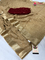 complete look of beige chinnon sequin saree