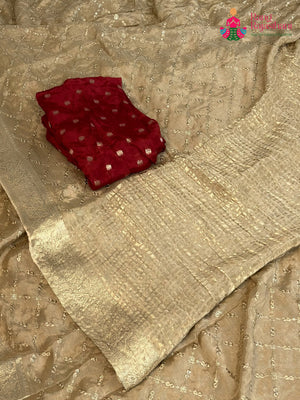 Beige Chinnon Sequin Saree for Sangeet Night | Handpicked Pick
