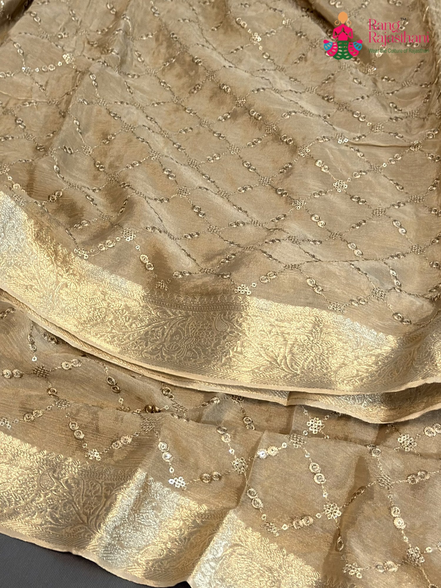 Beige Chinnon Sequin Saree for Sangeet Night | Handpicked Pick