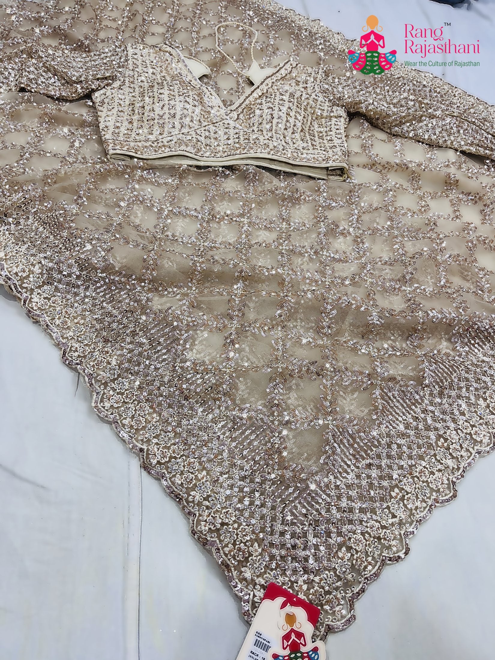 beige net sequin saree  for wedding reception by Rang Rajasthani