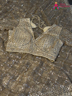 Beige Net Sequin Saree for Wedding Reception | Premium Edit