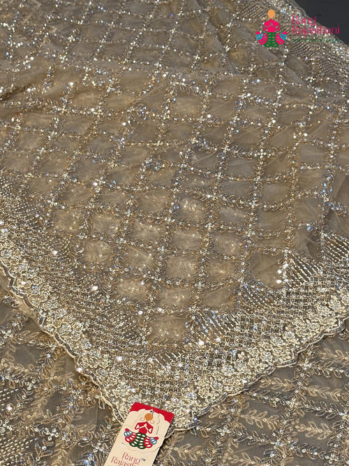 Beige Net Sequin Saree for Wedding Reception | Style Edit
