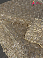 Beige Net Sequin Saree for Wedding Reception | Premium Edit