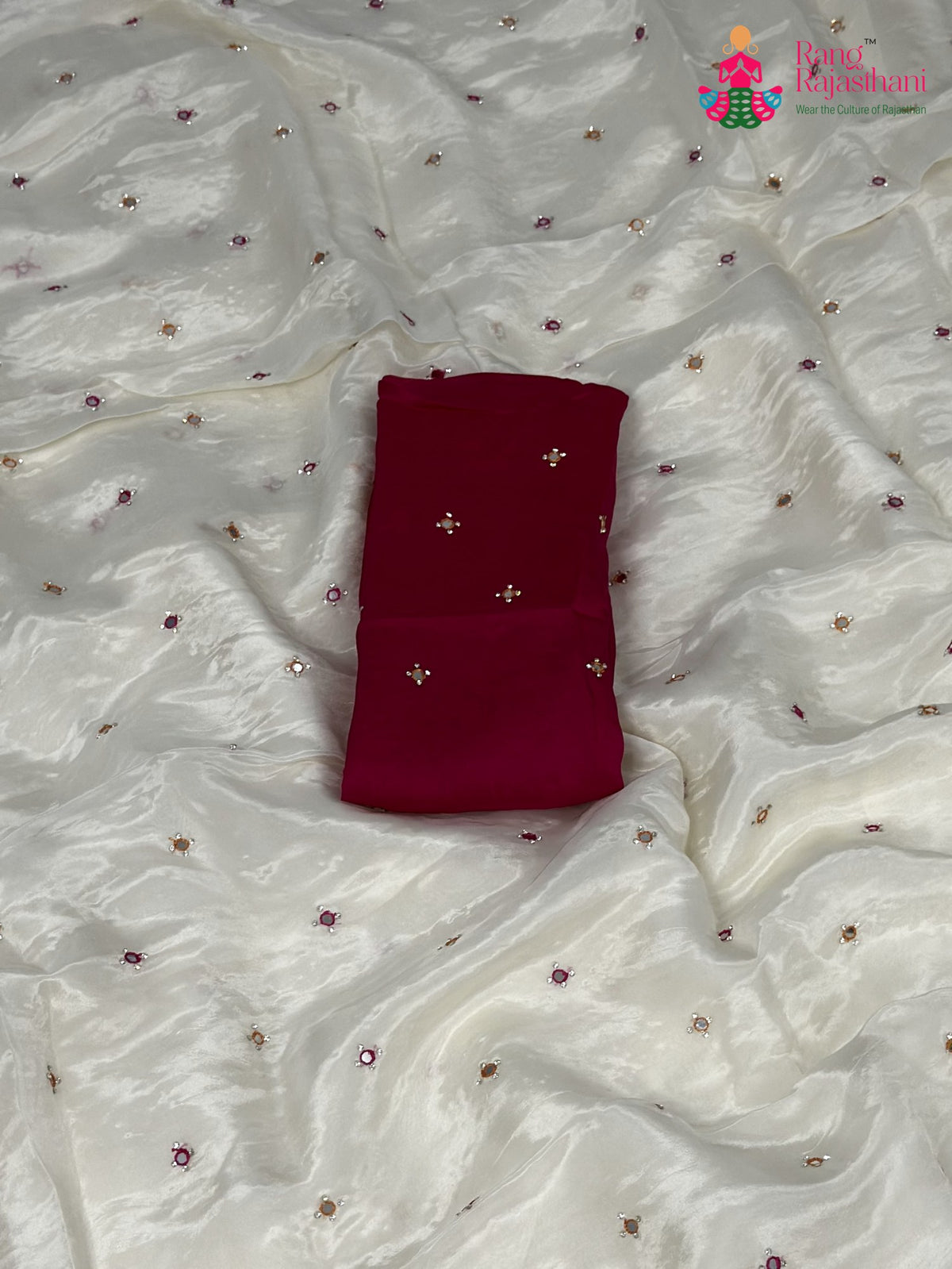 fabric texture of creem pure ho silk mirror saree wedding radiance