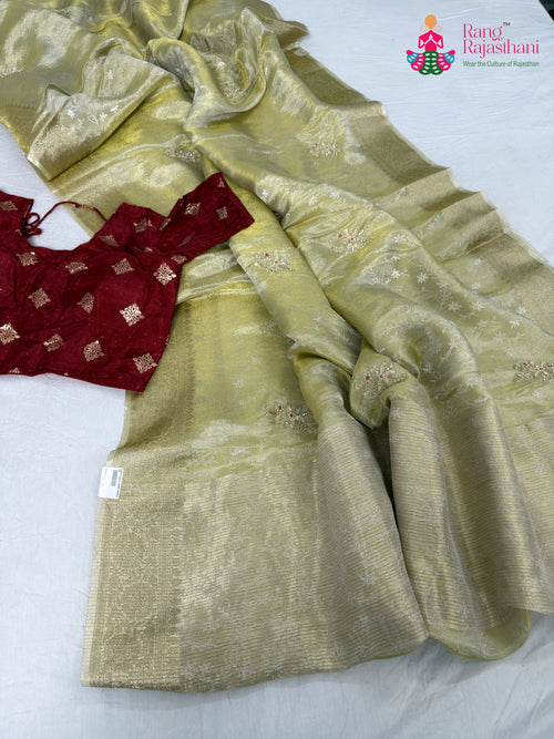 Beige Pure Russian Silk Hand Embellishment Saree : Soft Grace main-image
