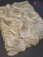 beige pure tissue silk gota patti saree by Rang Rajasthani
