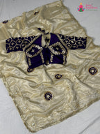pallu detailing of beige pure tissue silk gota patti saree