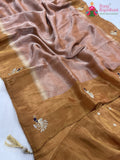 beige pure tissue silk hand saree for wedding guest wear by Rang Rajasthani