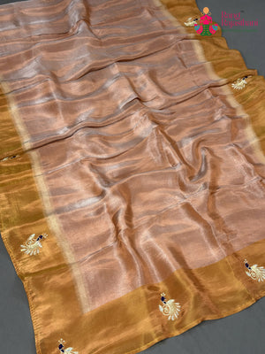 Beige Pure Tissue Silk Hand Embellishment Saree for Wedding Guest | Style Pick