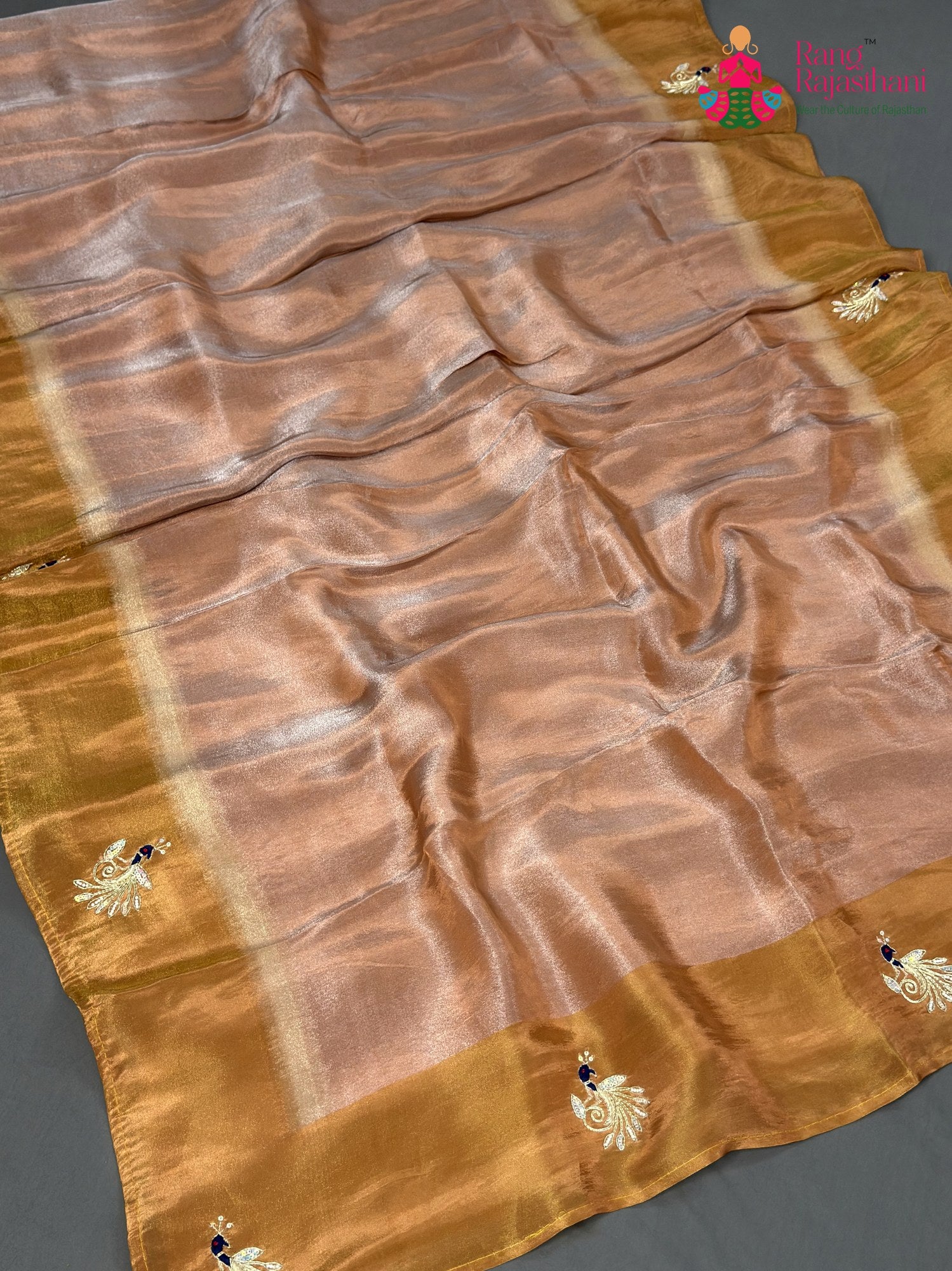Beige Pure Tissue Silk Hand Embellishment Saree for Wedding Guest | Party Pick