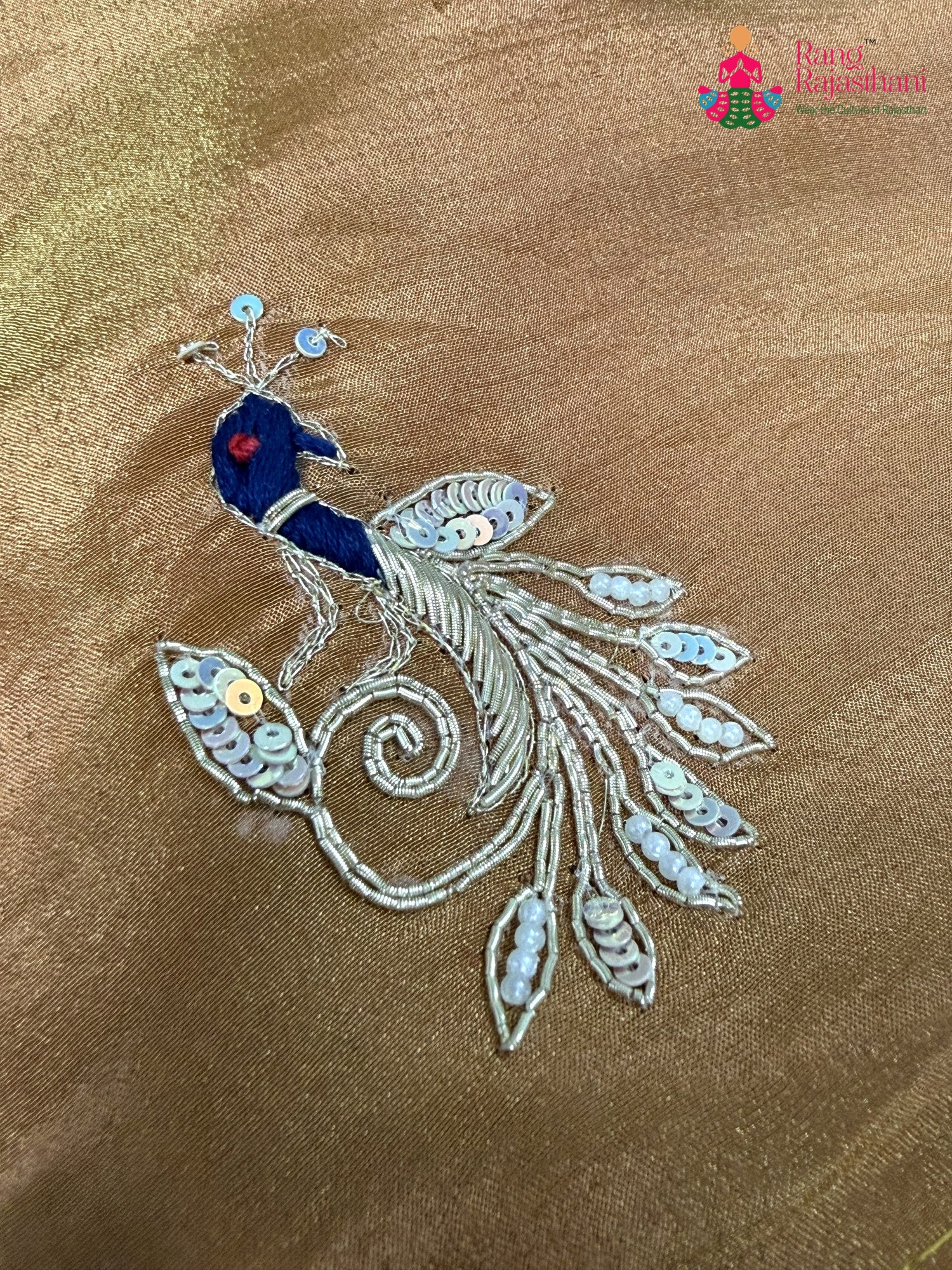 Beige Pure Tissue Silk Hand Embellishment Saree for Wedding Guest | Party Pick