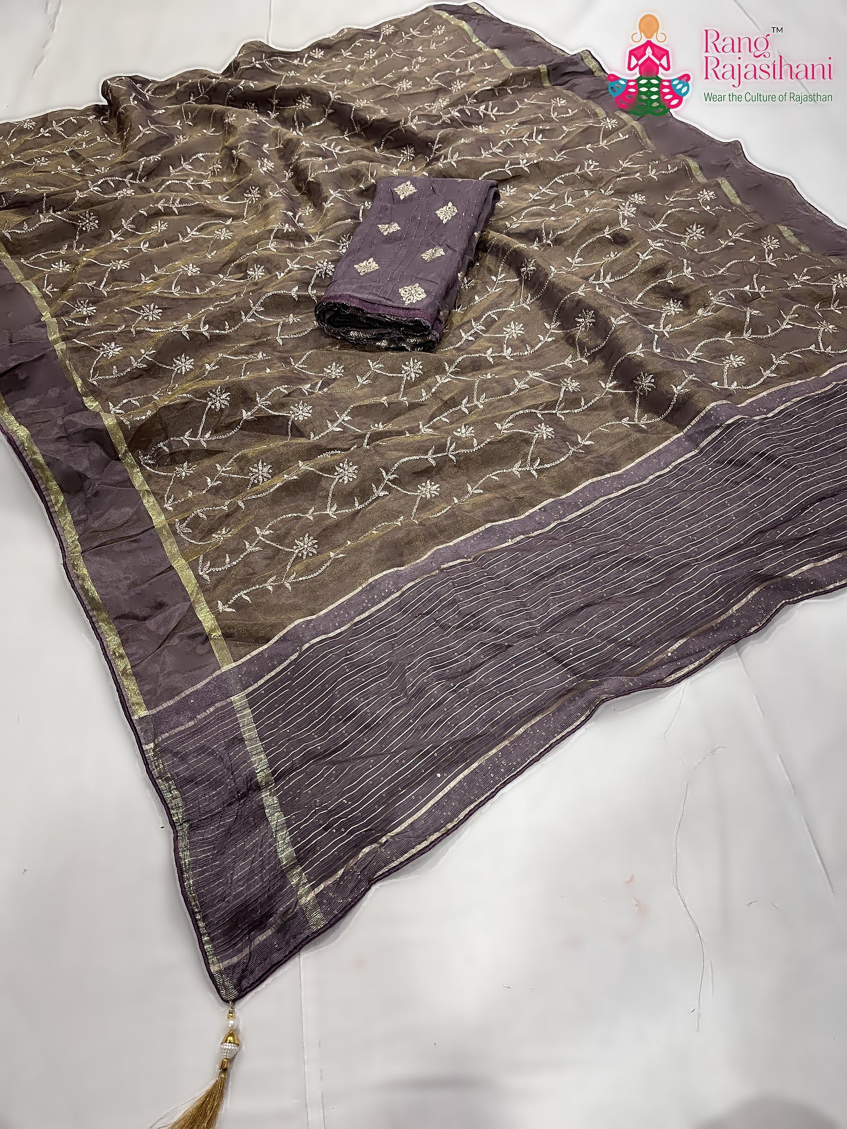 Beige Pure Tissue Silk Zari Embroidery Saree : Pure Ease