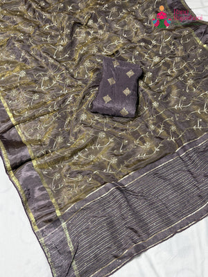 Beige Pure Tissue Silk Zari Embroidery Saree for Wedding Guest | Elegant Edit