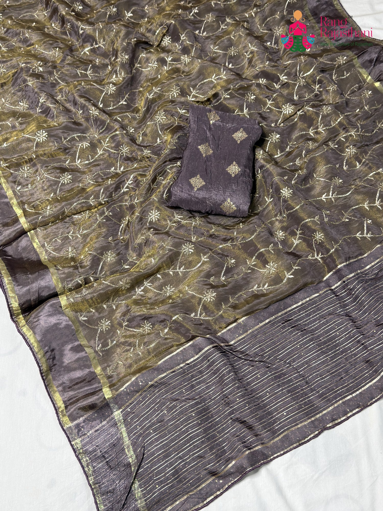 Beige Pure Tissue Silk Zari Embroidery Saree for Wedding Guest | Elegant Edit